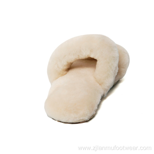 Sheepskin Double Straps Fuzzy Slide Scuff